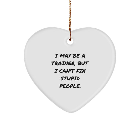 Funny Trainer Gifts from Friends, Coworkers, or Family - I May Be A Trainer, But I Can't Fix Stupid People. Heart Ornament, Trainer Heart-Shaped MDF with High-Gloss Finish, Perfect for Christmas - Image 1