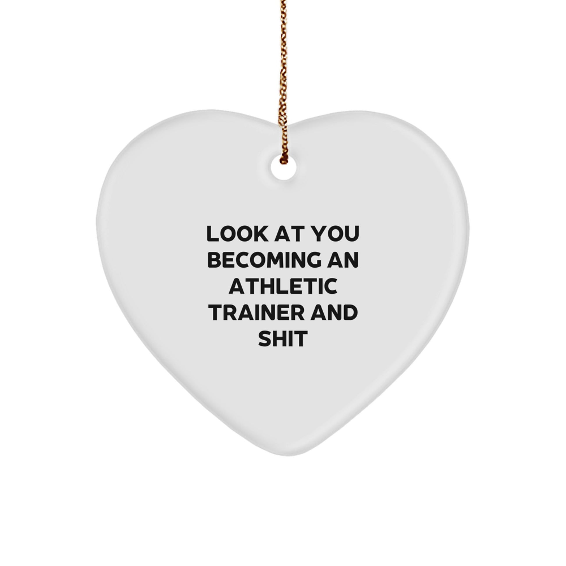 Funny Athletic Trainer Gifts from Friends, Christmas Unique Heart Ornaments for Men, 'Look At You Becoming An Athletic Trainer And Shit' Quote - Image 1