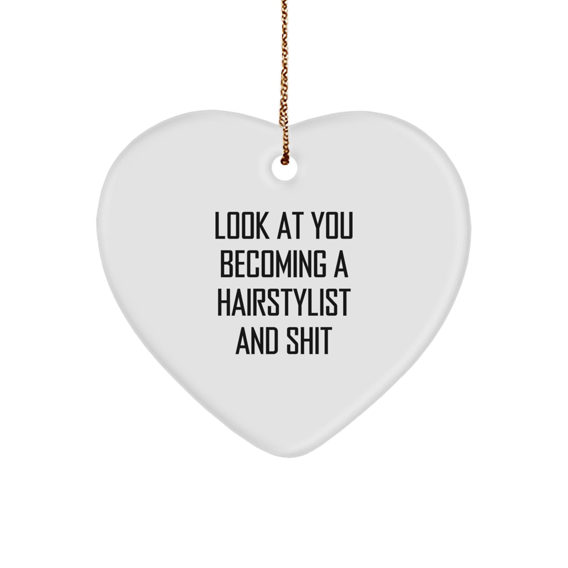 Funny Hairstylist Gifts from Friends - Inspirational Heart Ornament for Hair Stylists, Funny Quote 'Look At You Becoming A Hairstylist And Shit' - Christmas Unique Gifts for Hairstylist Men - Image 1