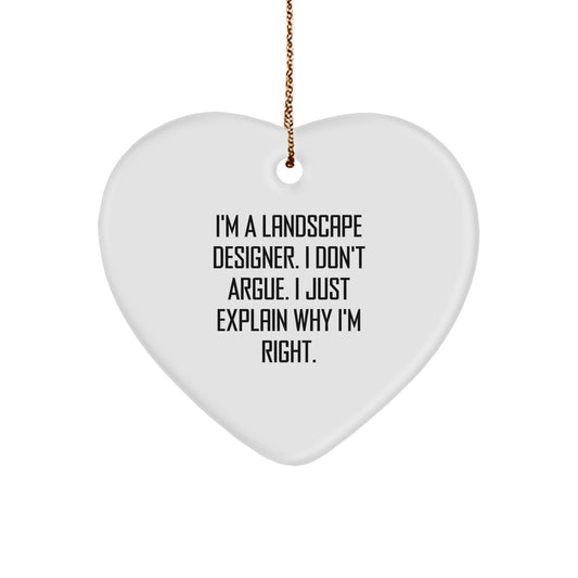 Funny Landscape Designer Heart Ornament Gifts from Friends, Cute Inspirational Christmas Decorations, Heart Shaped White Ornament for Landscape Designer, Gifts for Men, Women, or Coworkers - Image 1