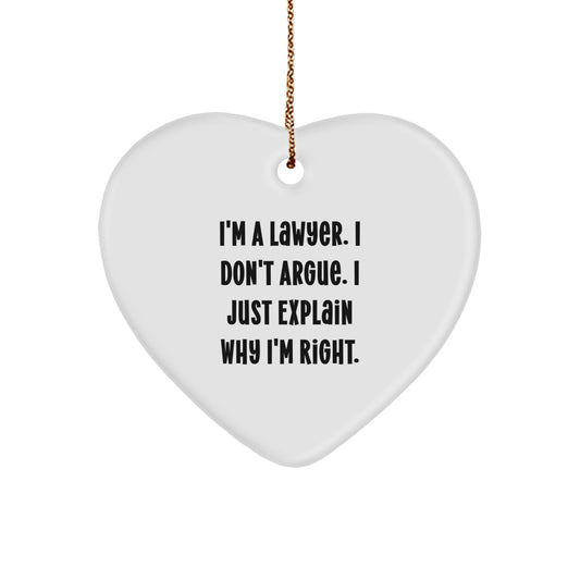 Funny Lawyer Heart Ornament Gifts from Men to Lawyer Friends, Unique Christmas Unique Gifts for Law Firm Team, Heart Shaped Lawyer Decor - Image 1