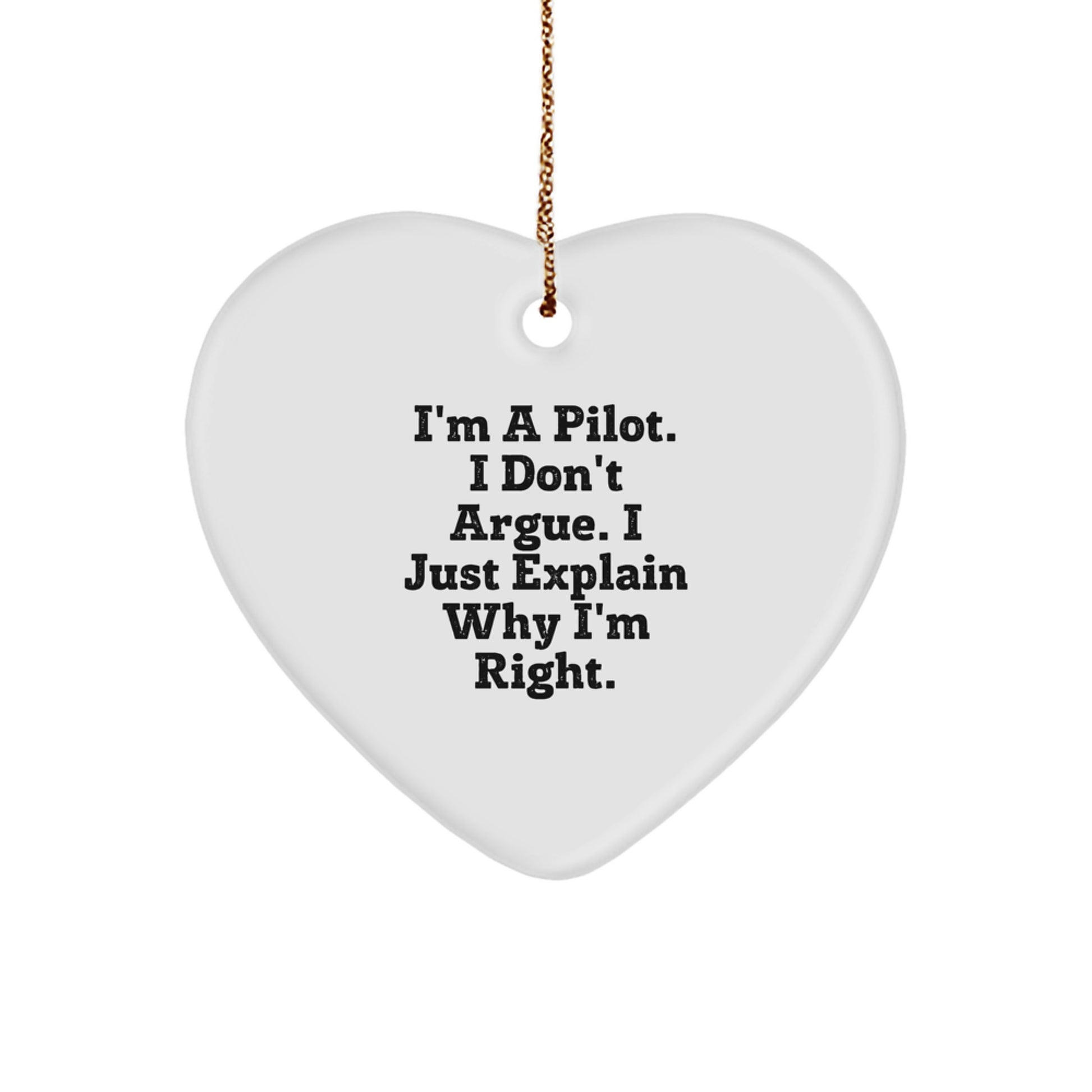Pilot Gifts from Friends for Christmas - 'I'm A Pilot. I Don't Argue. I Just Explain Why I'm Right.' Funny Heart Ornament - Image 1