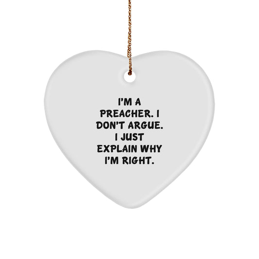 Funny Preacher Gift, Heart Ornament for Preacher Friends, Unique Christmas Unique Gifts for Men from Family - Image 1