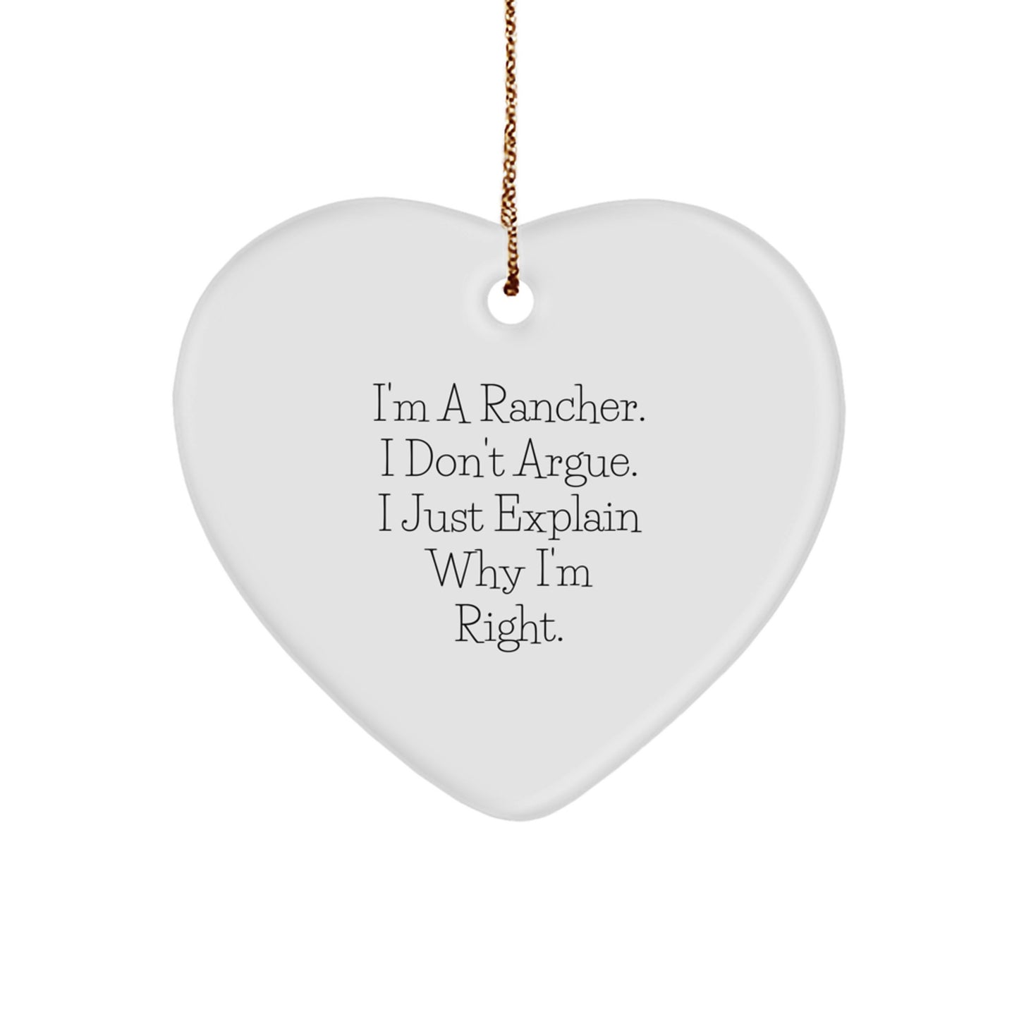 Funny Rancher Gifts from Family - Heart Ornament for Rancher, Men, Christmas Unique Gifts - Image 1