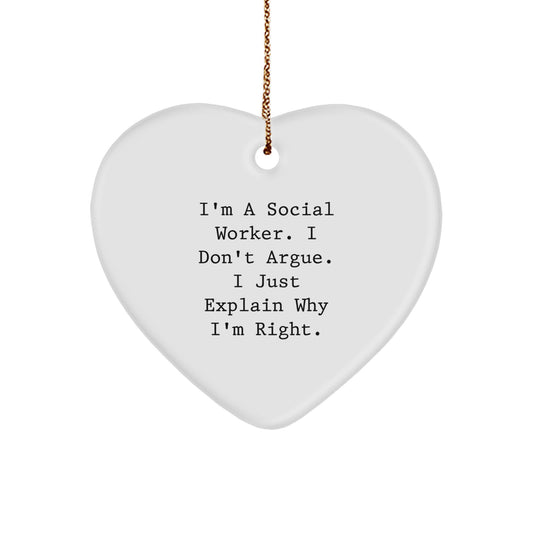 Funny Social Worker Heart Ornament Gifts from Family for Men Women Coworkers, Christmas Unique Decorations with Humorous Quote, Social Worker Appreciation - Image 1
