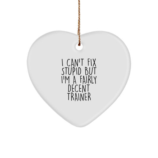 Funny Trainer Gifts from Friends, Heart Ornament for Christmas Unique Gifts for Trainer Men, I Can't Fix Stupid But I'm A Decent Trainer - Image 1