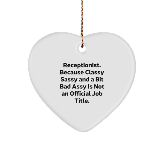 Gifts from Coworkers Unique Receptionist Heart Ornament Funny Quote Christmas Unique Gifts for Receptionist - Receptionist Gifts for Coworkers - Image 1