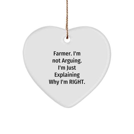 Funny Farmer Gifts, Farmer Christmas Unique Ornaments, Heart Shaped, Gifts from Family to Farmer, Gifts for Farmer, 'I'm Not Arguing. I'm Just Explaining Why I'm Right.' - Image 1