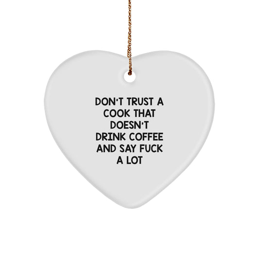 Funny Quote Heart Ornament for Cooks, White Heart Shaped Decor Gift from Friends for Men, Christmas Unique Gifts - Image 1