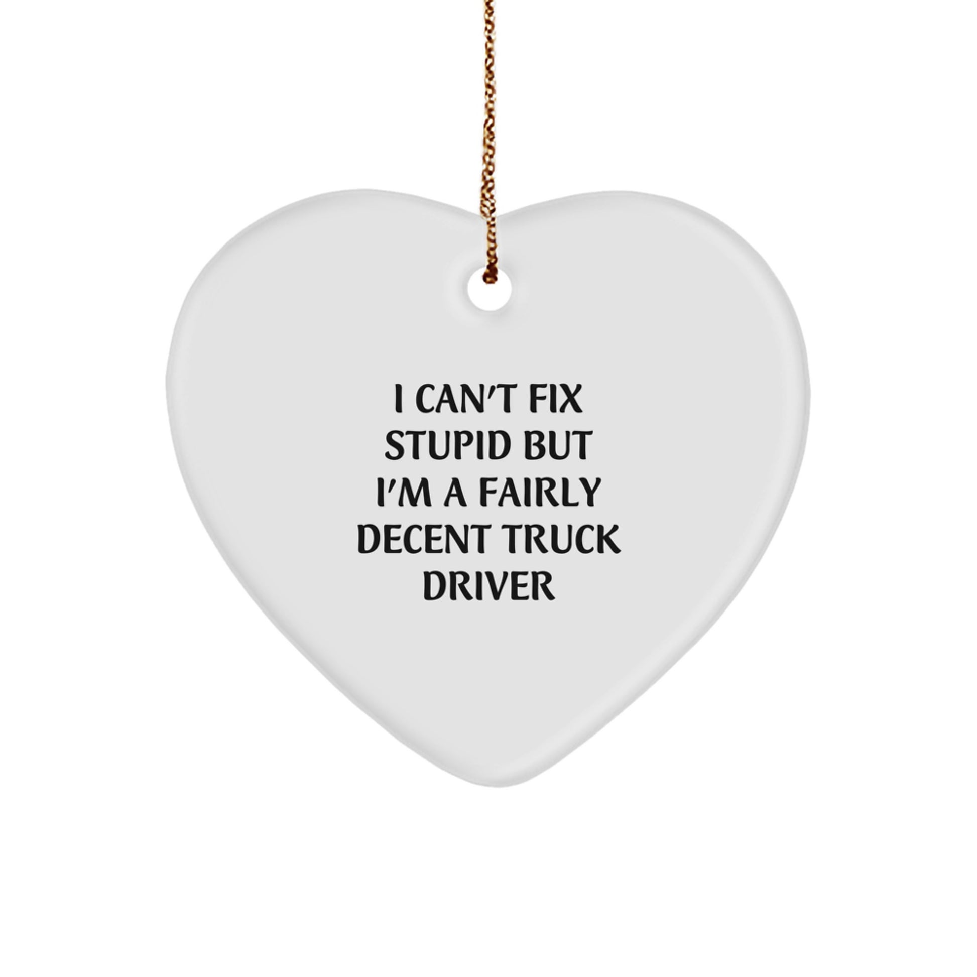Funny Christmas Unique Gifts from Men to Truck Driver Friends - Heart Ornament with I Can't Fix Stupid Quote - Unique Decorations for Truck Driver Lovers - Image 1