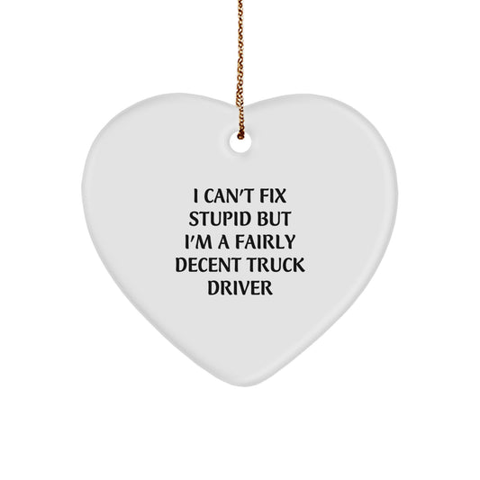 Funny Christmas Unique Gifts from Men to Truck Driver Friends - Heart Ornament with I Can't Fix Stupid Quote - Unique Decorations for Truck Driver Lovers - Image 1