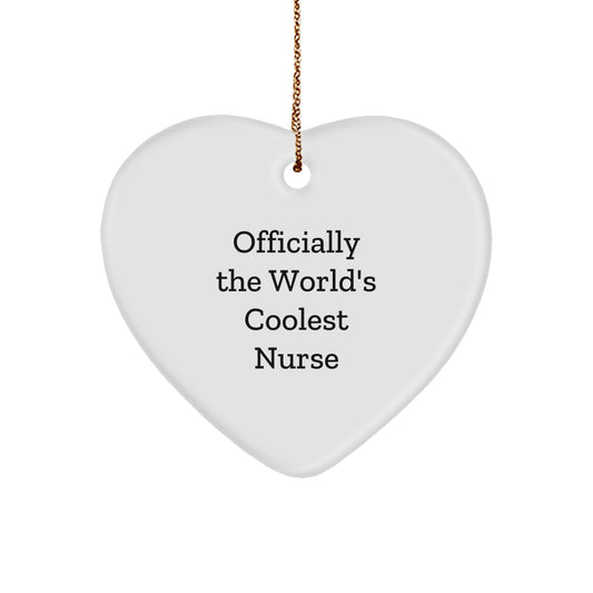 Funny Nurse Gifts from Family, Heart Ornament for Christmas - 'Officially The World's Coolest Nurse' - Image 1