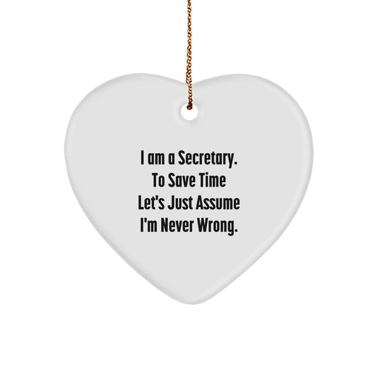 Funny Heart Ornament for Secretary Christmas Unique Gifts from Friends, Gifts for Secretary, Secretary Humor, Heart Shaped Ornament - Image 1