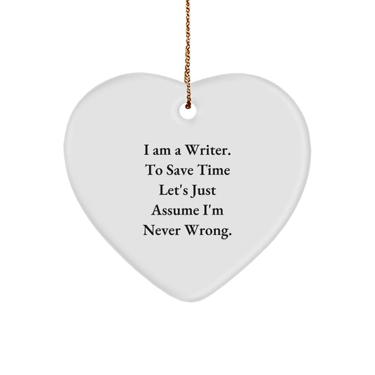 Funny Writer Gift, Heart Ornament for Writers, Christmas Unique Gifts from Friends to Writers - Image 1