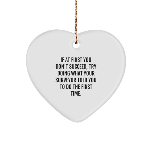Funny Surveyor Heart Ornament Gifts from Friends to Surveyor with Christmas Unique Gifts - Heart Shaped Surveyor Ornament with Gold Cord - Image 1