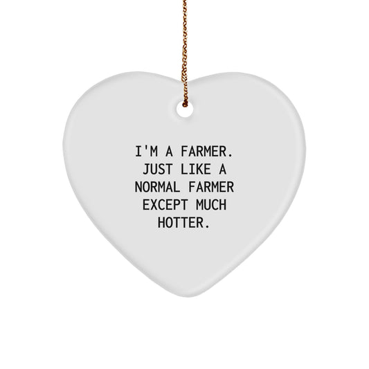 Farmer's Funny Heart Ornament, Gifts from Friends, for Farmer at Christmas, 'I'm A Farmer. Just Like A Normal Farmer Except Much Hotter.' - Image 1