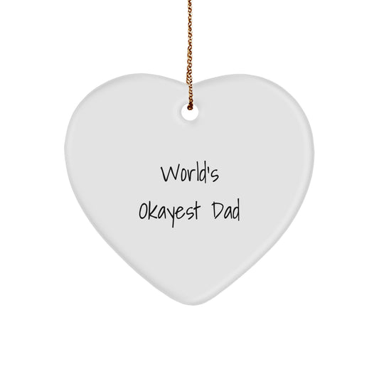 Christmas Gift for Dad World's Okayest Dad Heart Ornament Present - Image 1