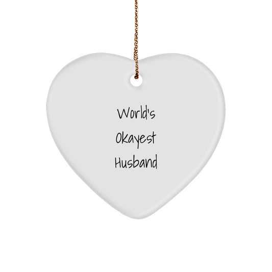Christmas Gift for Dad Heart Ornament Present World's Okayest Husband - Image 1