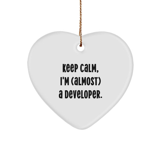 Christmas Gift Keep Calm, I'm (Almost) A Developer Heart Ornament - Image 1