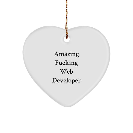 Funny Web Developer Gifts from Friends - Amazing Web Developer Heart Ornament for Christmas - Unique Heart Shaped Office Decor for Him - Image 1