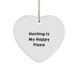 Hunting Gifts from Friends and Family - 'Hunting Is My Happy Place' Heart Ornament, White, 2.75" Tall, Christmas Unique Gifts - Image 1