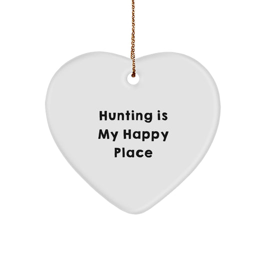 Hunting Gifts from Friends and Family - 'Hunting Is My Happy Place' Heart Ornament, White, 2.75" Tall, Christmas Unique Gifts - Image 1