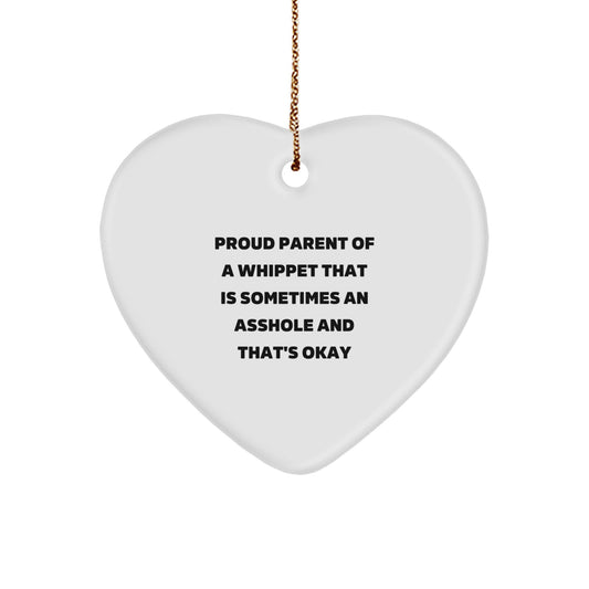 Whippet Dog Lover's Christmas Unique Gift, 'Proud Parent' Heart Ornament, Gifts from Dad to Whippet Dog Owner - Image 1