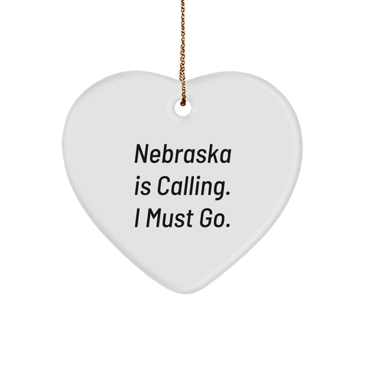 Funny Nebraska Gifts from Friends, Heart Ornament 'Nebraska Is Calling' Decor, Perfect for Christmas Unique Gifts for Family - Image 1
