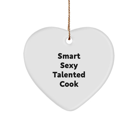 Funny Cook Quotes Heart Ornament, Gifts from Men to Cook, Cook Themed Christmas Decorations, Heart Shaped MDF Material - Image 1