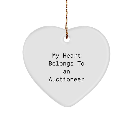 Funny Auctioneer Gifts for Men - My Heart Belongs To An Auctioneer Heart Ornament, Gifts from Family to Family, Unique Christmas Unique Gifts, Heart Shaped Ornament - Image 1