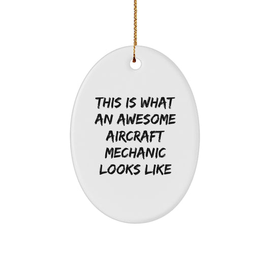 Funny Aircraft Mechanic Gifts from Men, Oval Ornament, This Is What An Awesome Aircraft Mechanic Looks Like, Perfect for Aircraft Mechanic, Christmas Unique Gifts for Friends, Colleagues, Family - Image 1
