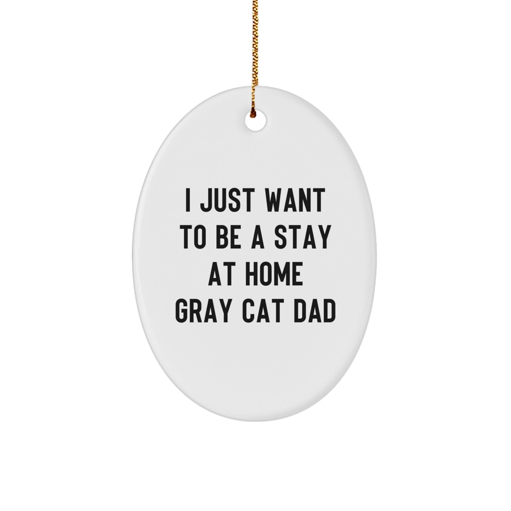 Gray Cat Lover Gifts for Men from Family - Oval Ornament for Christmas Unique Presents - 'I Just Want To Be A Stay At Home Gray Cat Dad' Quote - Image 1