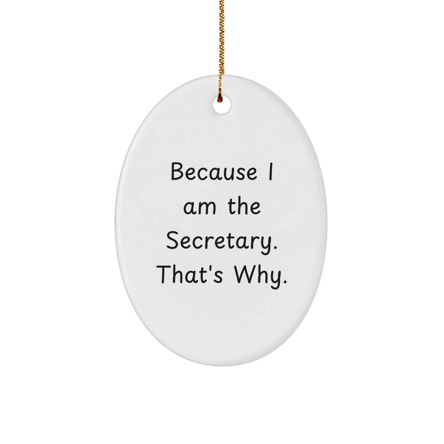 Funny Oval Ornament Gift for Secretary - Because I Am The Secretary. That's Why. - Christmas Unique Gifts from Friends or Family - Image 1