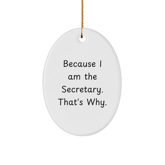 Funny Oval Ornament Gift for Secretary - Because I Am The Secretary. That's Why. - Christmas Unique Gifts from Friends or Family - Image 1
