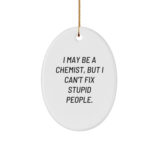 Funny Chemist Gifts - 'I May Be A Chemist, But I Can't Fix Stupid People.' Oval Ornament for Christmas - Gifts from Family to Chemist Friends - Image 1