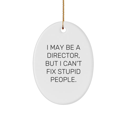 Funny Director Gifts, Oval Ornament for Christmas - 'I May Be A Director, But I Can't Fix Stupid People.' Gifts from Friends, Coworkers, Family to Director, Men, Women - Image 1