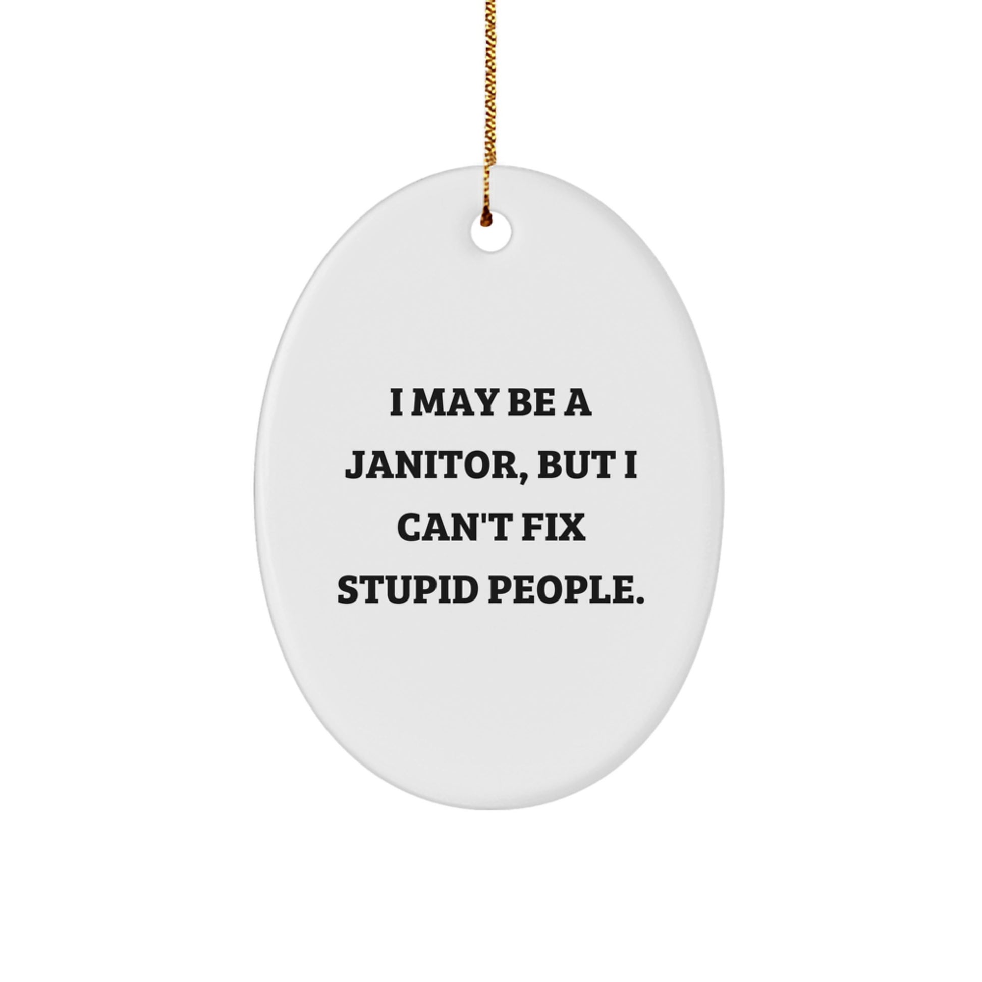 Funny Janitor Gifts for Men, Oval Ornament with I May Be A Janitor, But I Can't Fix Stupid People. Quote, Christmas Unique Gifts from Men to Coworkers - Image 1