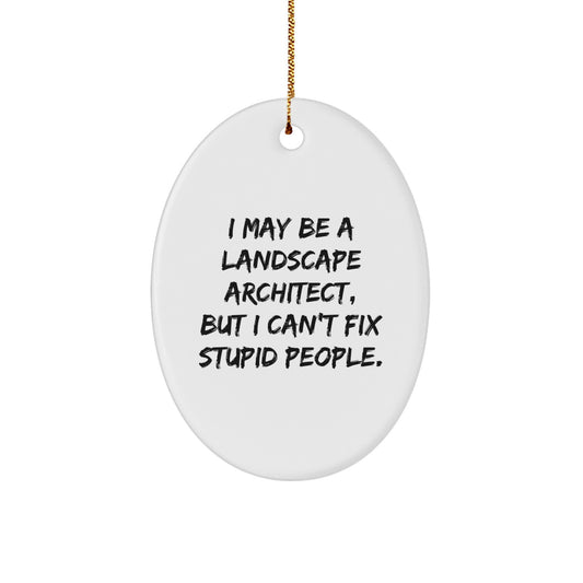 Funny Quote Oval Ornament for Landscape Architect Gifts from Friends - 'I May Be A Landscape Architect, But I Can't Fix Stupid People.' Christmas Unique Gifts for Men - Image 1
