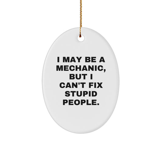 Funny Mechanic Gifts - I May Be A Mechanic, But I Can't Fix Stupid People. Oval Ornament for Mechanic Friends and Family - Image 1