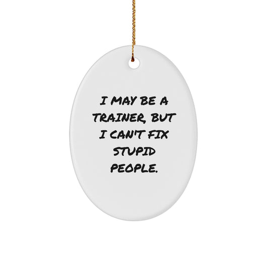 Funny Trainer Gifts: Oval Ornament I May Be A Trainer, But I Can't Fix Stupid People., Gifts from Friends for Trainer, Christmas Unique Gifts - Image 1