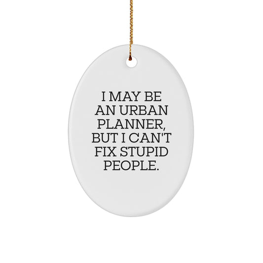 Urban Planner Gifts from Friends - Funny Oval Ornament for Christmas - 'I May Be An Urban Planner, But I Can't Fix Stupid People.' - Image 1