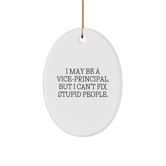 Vice-principal Gifts - Funny Oval Ornament, 'I May Be A Vice-principal, But I Can't Fix Stupid People.' Quote, Perfect for Christmas, Gifts from Friends to Vice-principal - Image 1
