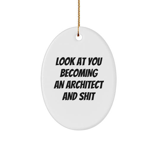 Funny Architect Oval Ornament Gifts from Family to Friends, Look At You Becoming An 'Architect' And Shit, Unique Christmas Decorations - Image 1