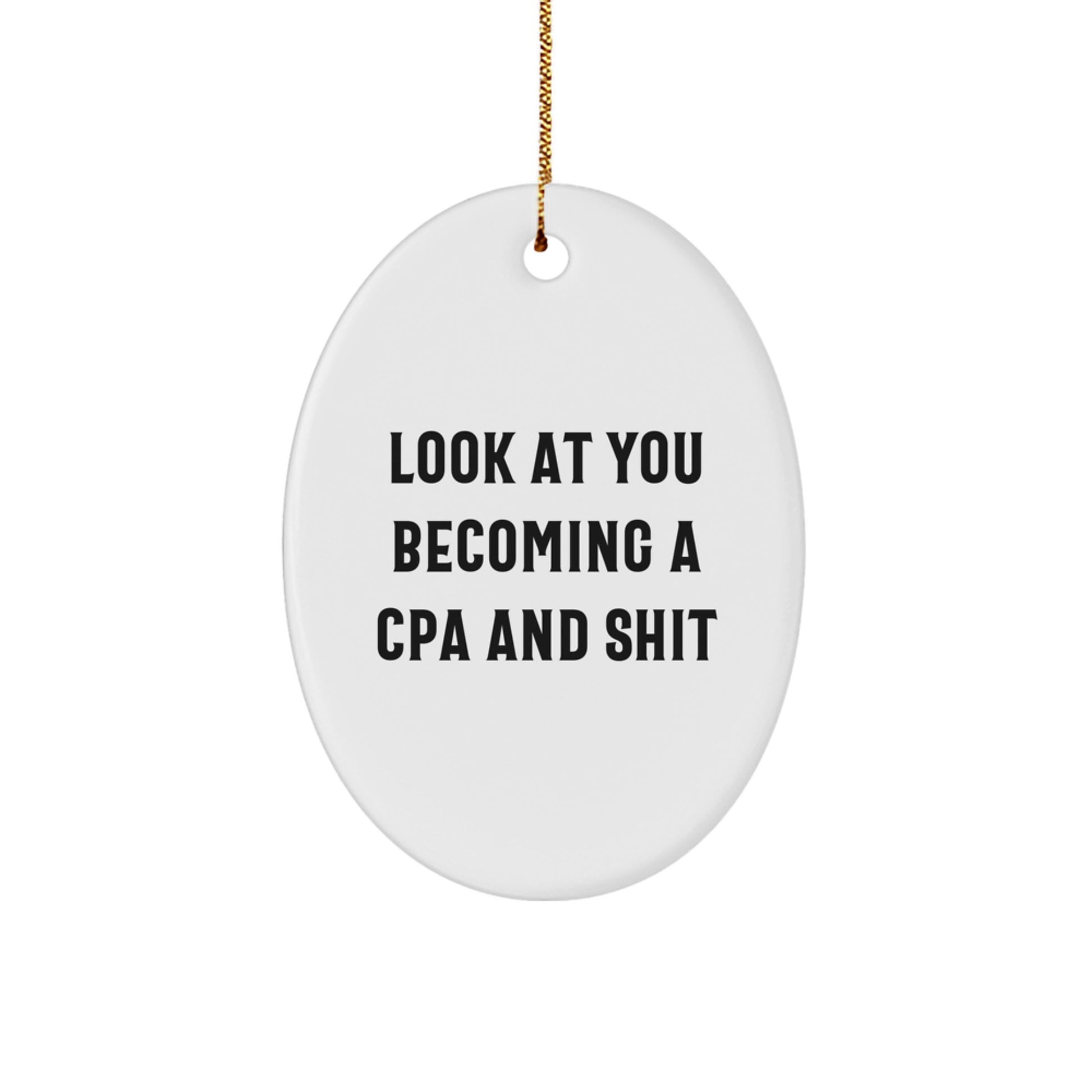 Christmas CPA Gifts for Men - Funny Oval Ornament 'Look At You Becoming A Cpa And Shit' Gifts from Friends, Family, Coworkers, and Men for CPA Anniversary, Birthday, or Holiday - Image 1