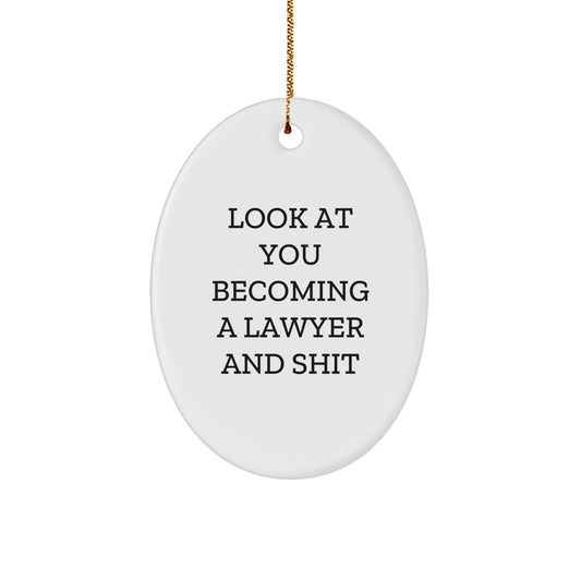 Funny Lawyer Gifts for Men, Oval Ornament with Look At You Becoming A Lawyer And Shit Quote, Christmas Unique Gifts from Friends to Family - Image 1