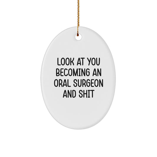 Funny Oral Surgeon Christmas Unique Gifts from Family, Friends, or Coworkers - Oval Ornament for Oral Surgeon Men or Women - Image 1