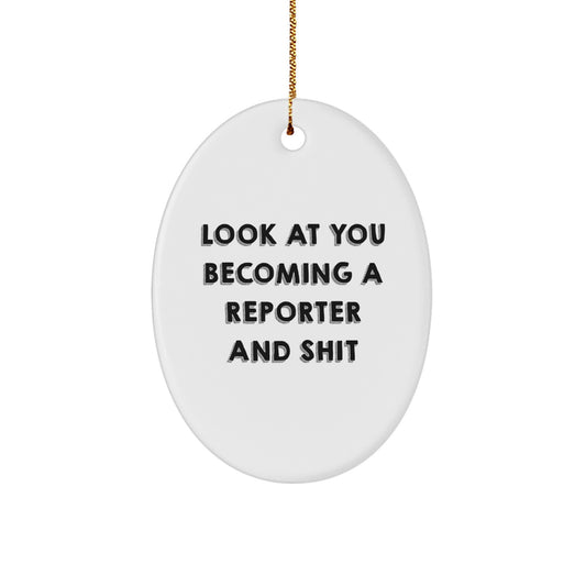 Funny Reporter Oval Ornament Gifts for Men Women Friends Coworkers Family, Gifts from Men Women Friends Family, Unique Christmas Decorations - Image 1