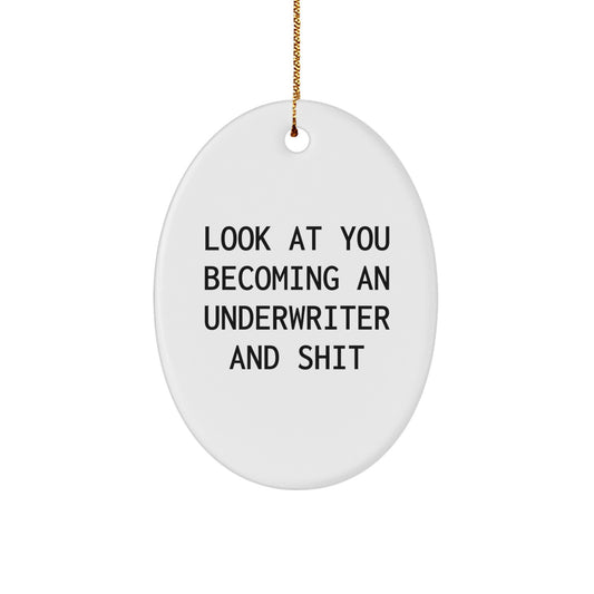 Funny Underwriter Gifts for Him - Oval Ornament for Men, Friends, Coworkers, Family - Look At You Becoming An Underwriter And Shit Christmas Unique Decorations - Image 1