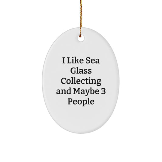 Funny Sea Glass Collecting Oval Ornament Gifts from Friends for Christmas, Unique Holiday Decorative Oval Ornament, I Like Sea Glass Collecting And Maybe 3 People - Image 1