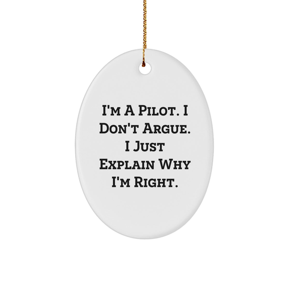 Pilot Gifts from Friends and Family - Funny Oval Ornament, I'm A Pilot. I Don't Argue. I Just Explain Why I'm Right., Pilot Christmas Decor, Unique Pilot Gifts - Image 1